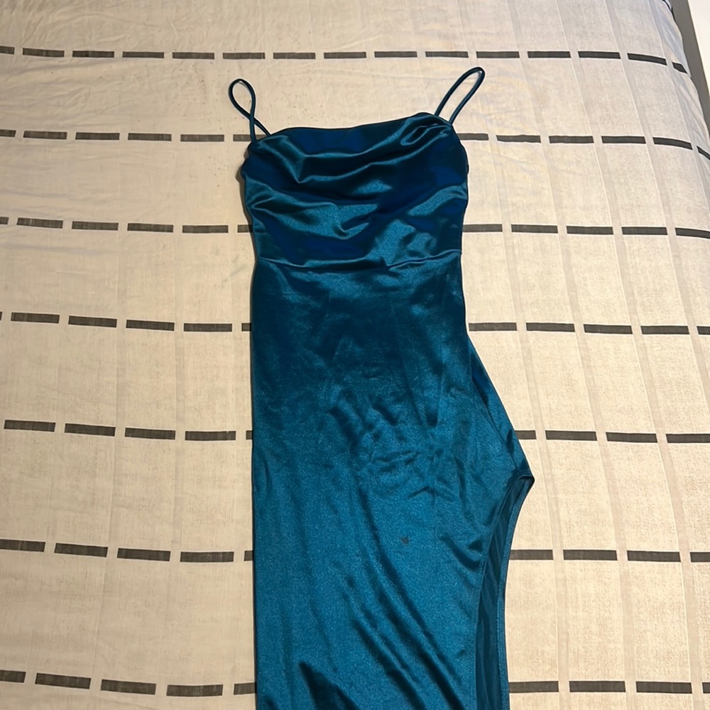 SOLD Blue Windsor maxi dress with slit